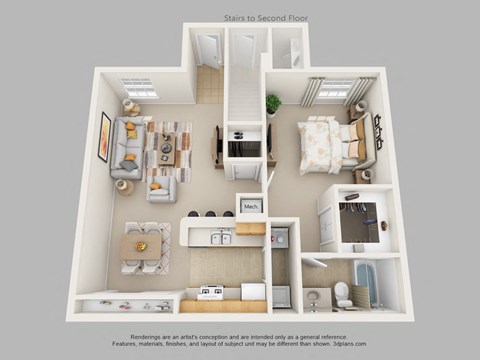 Floor plan for 1 bed, 1 bath, 837 sqft